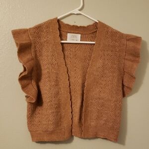 Zara Women's Tan Cardigan with Ruffle Sleeves
